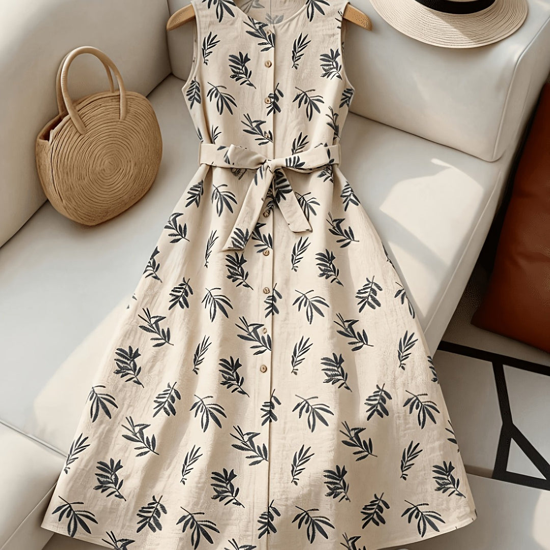 Sleeveless midi dress with tie belt for women