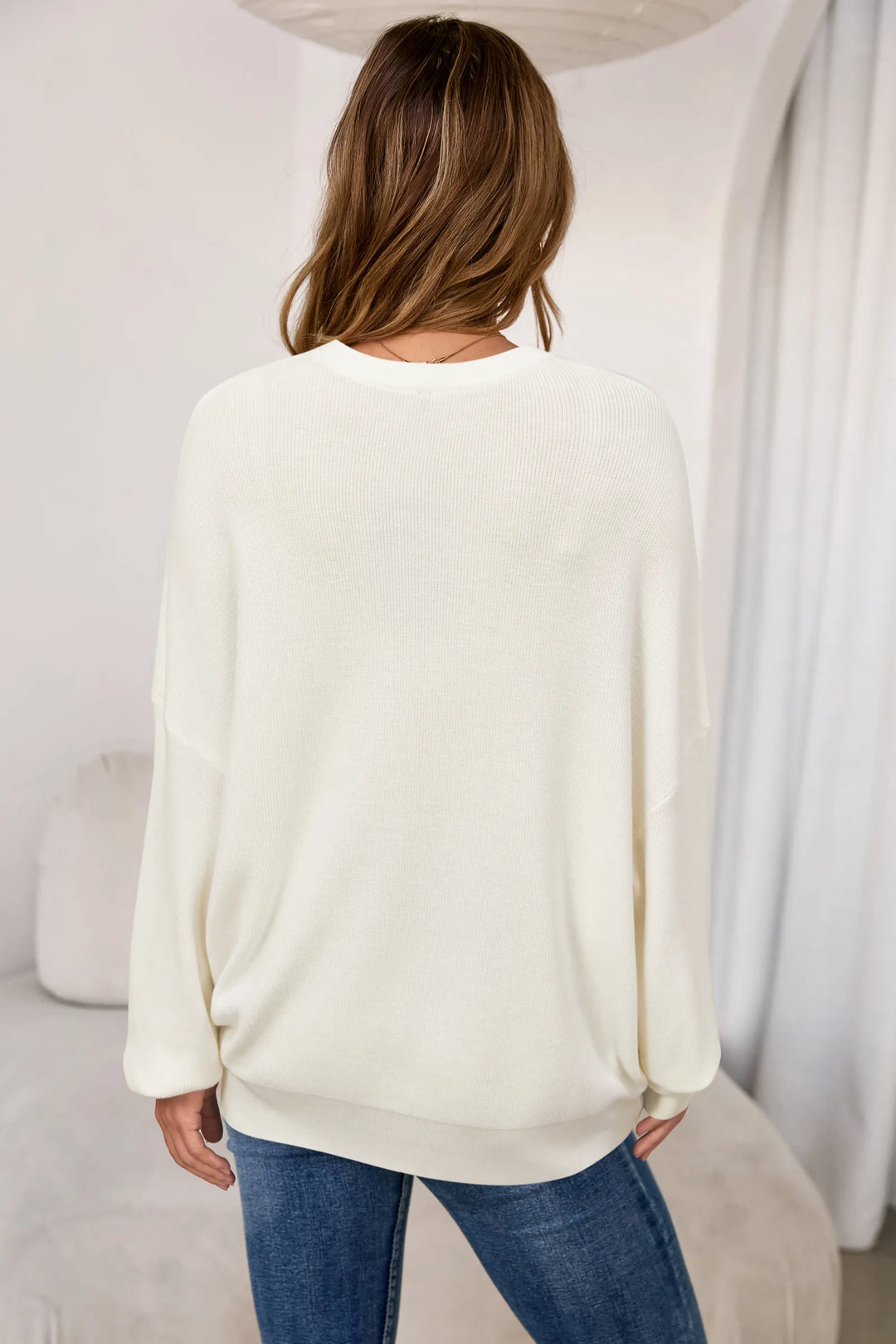 Wool blend oversized crew neck jumper for women