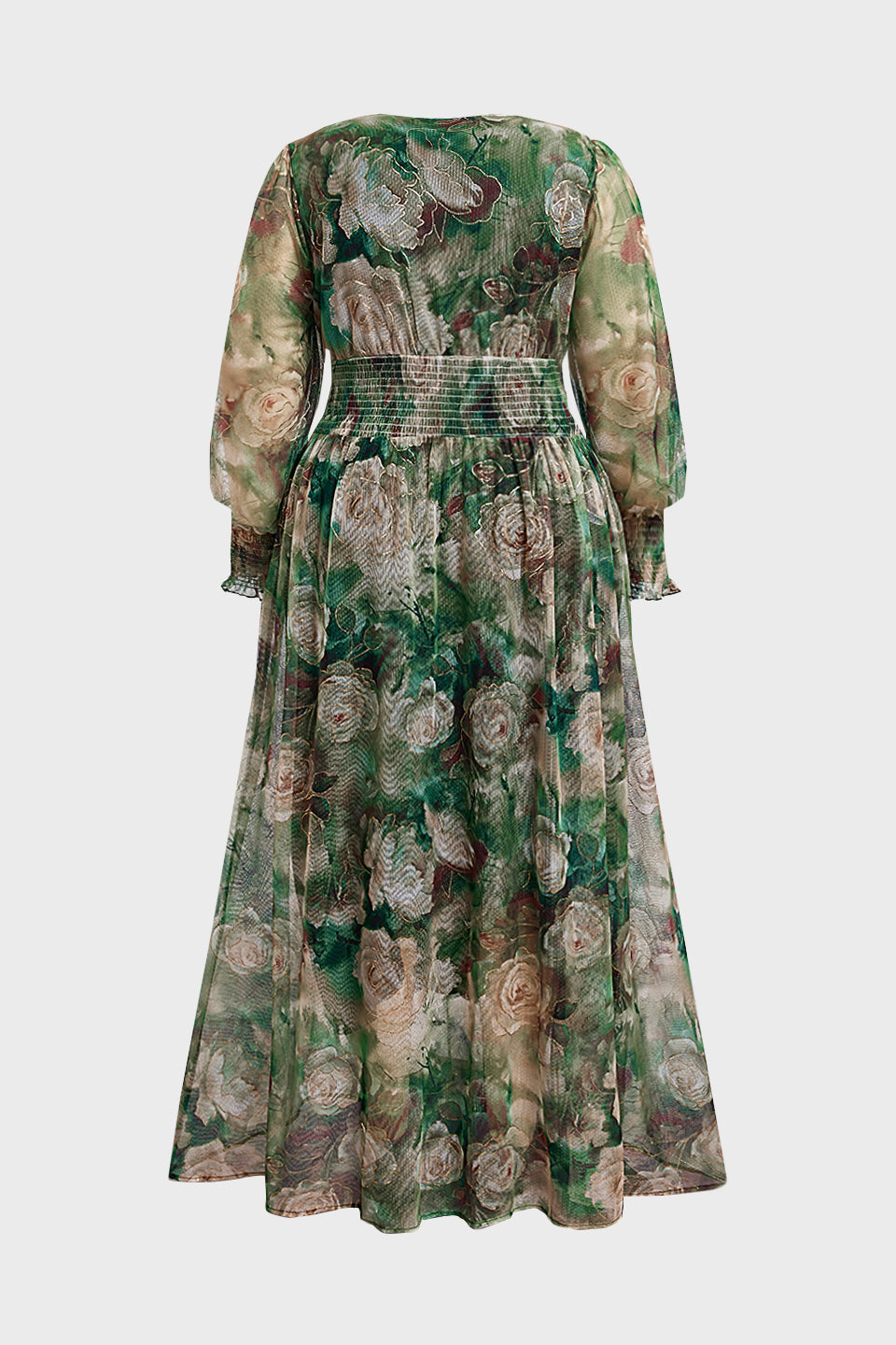 Plus size long sleeve maxi dress with floral waist for women
