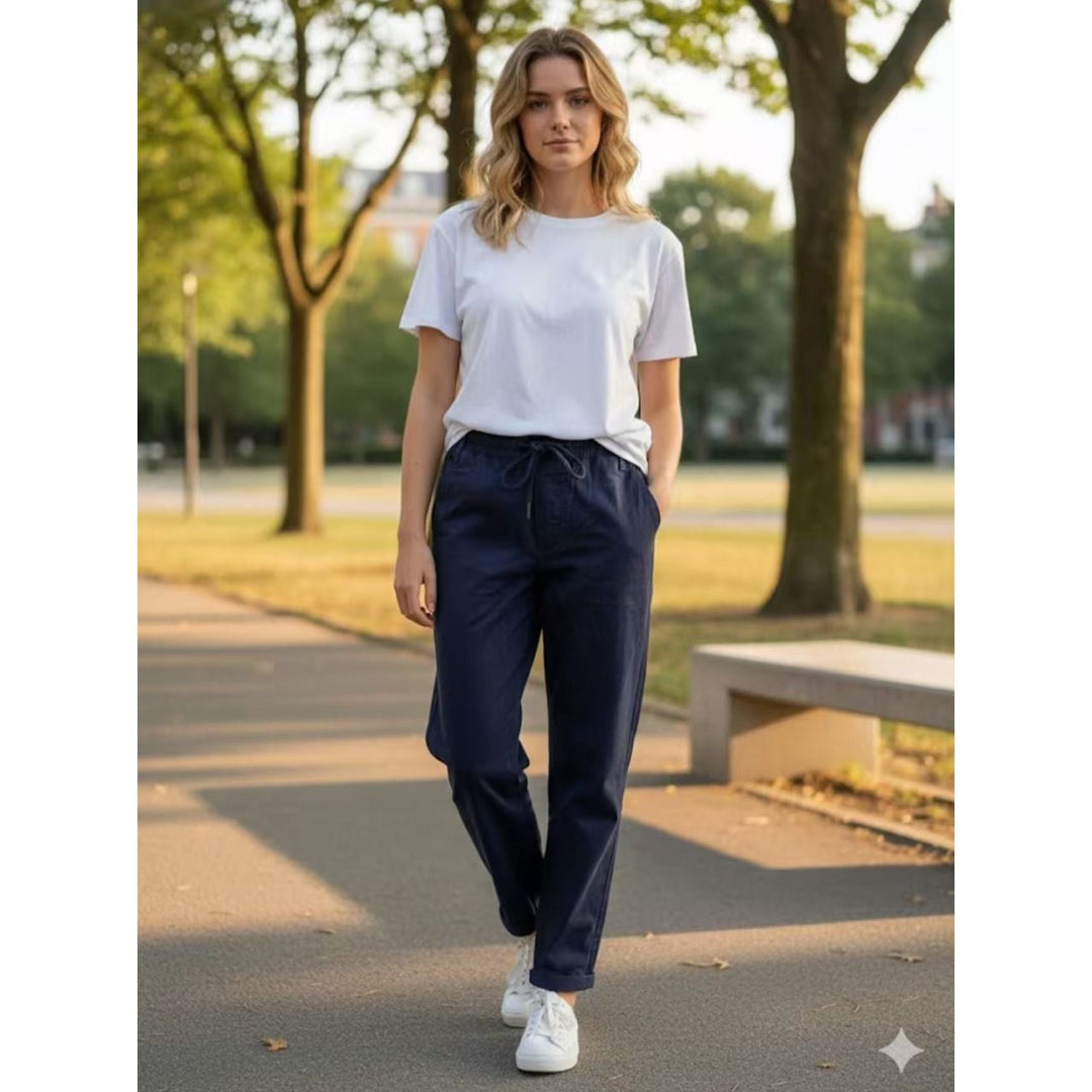 Cotton stretch drawstring cropped pants for women