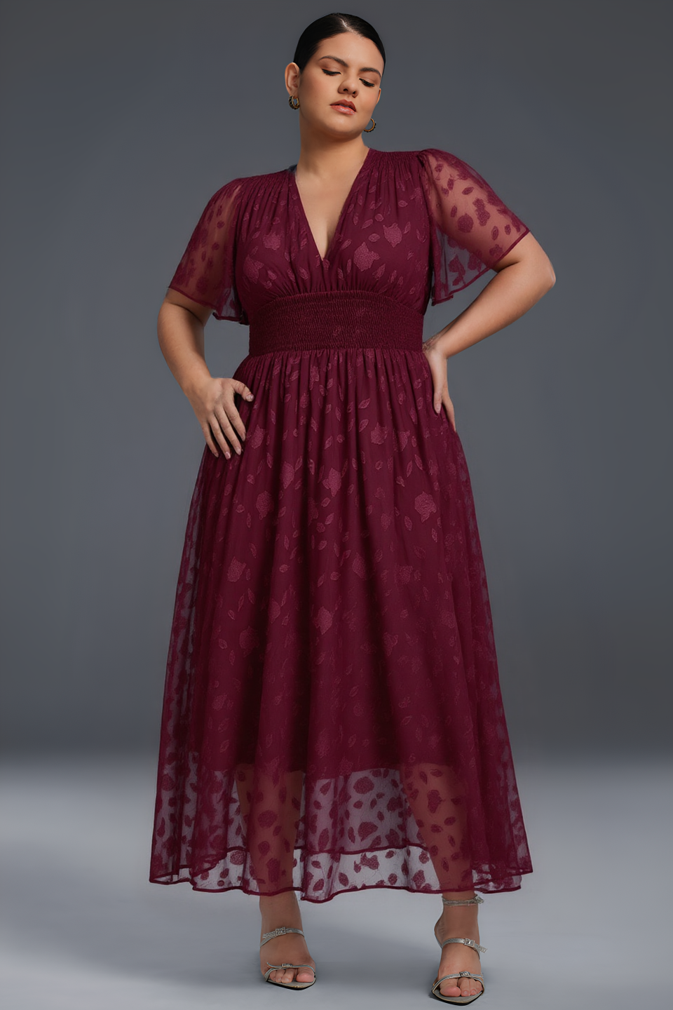 Plus size pleated maxi dress with high waist for women