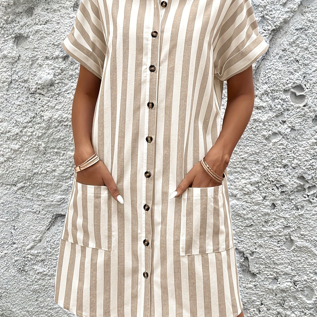 Striped shirt dress with belted waist for women