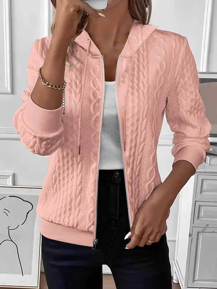 Cable textured zip up hooded jacket for women