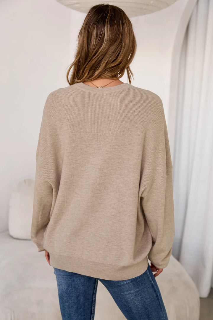 Wool blend oversized crew neck jumper for women