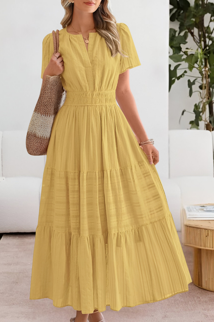 Tiered maxi dress with flutter sleeves and gathered waist for women
