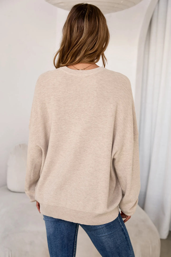 Wool blend oversized crew neck jumper for women