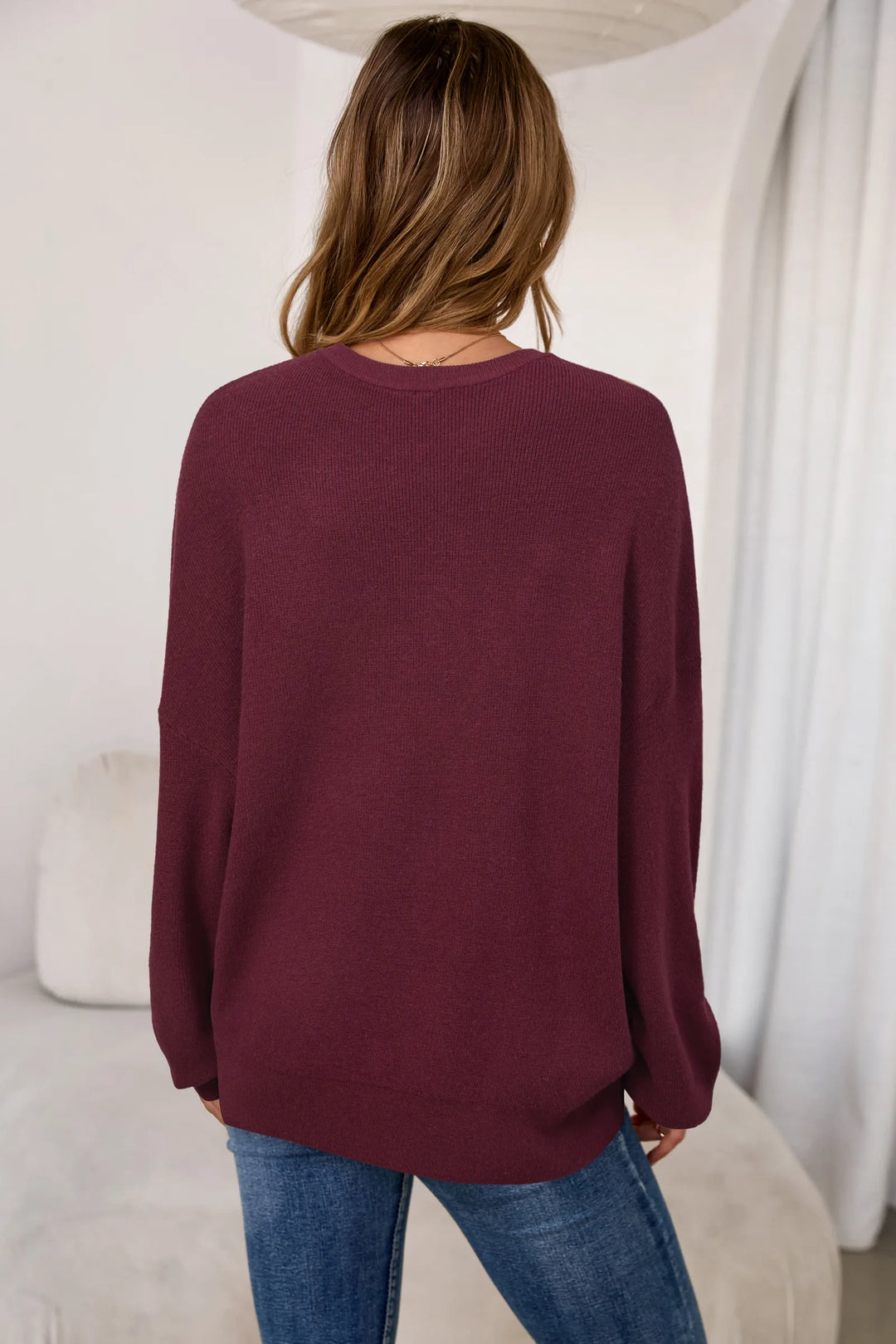 Wool blend oversized crew neck jumper for women
