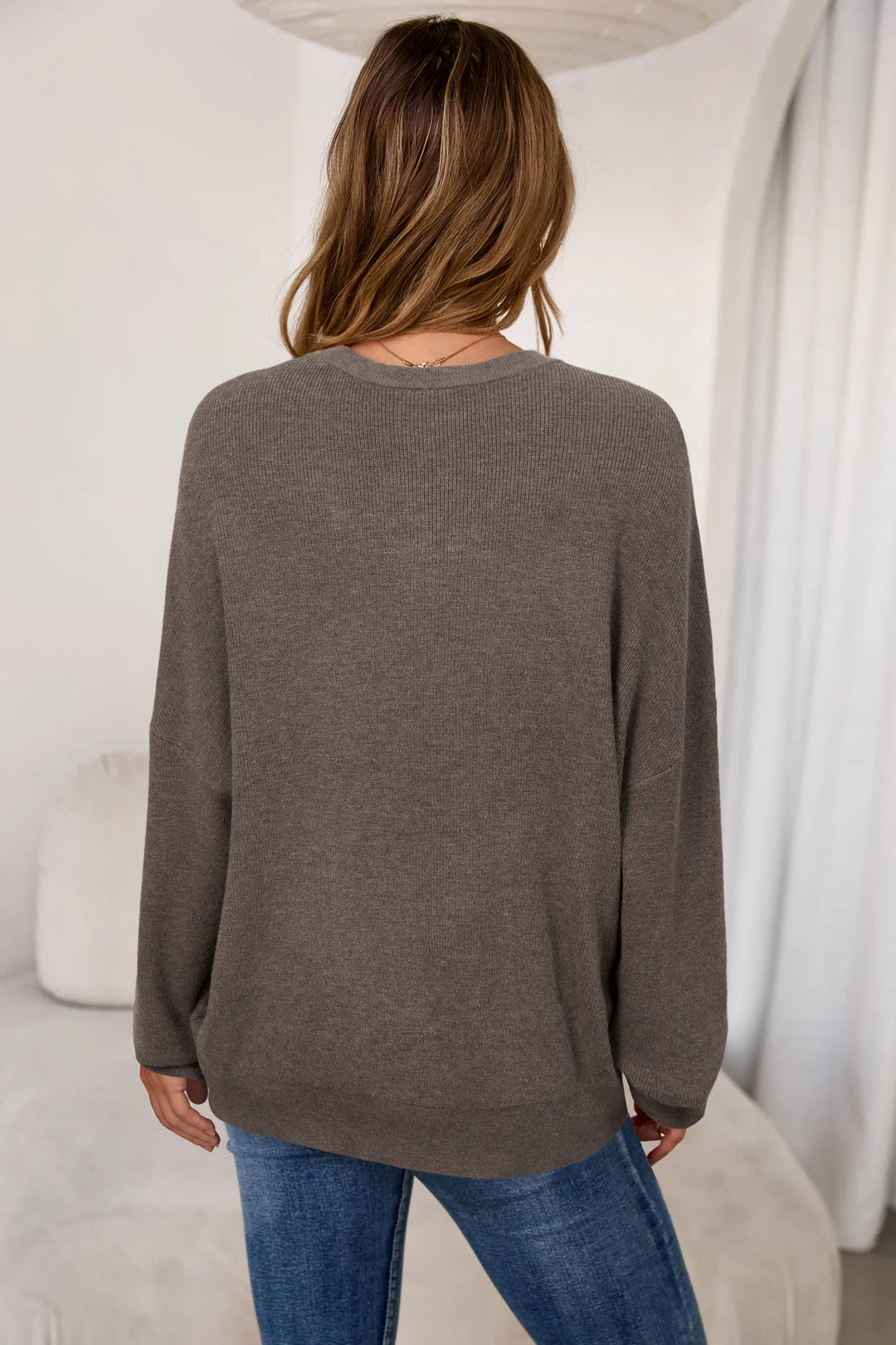 Wool blend oversized crew neck jumper for women