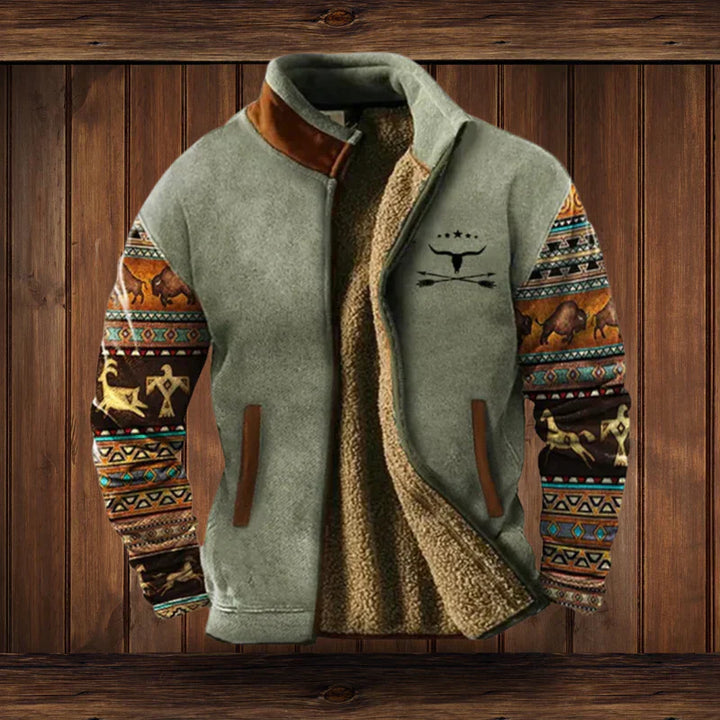 Noah Warm Jacket Western Style – Fleece Lining &amp; Ethnic Patterns for Winter Comfort