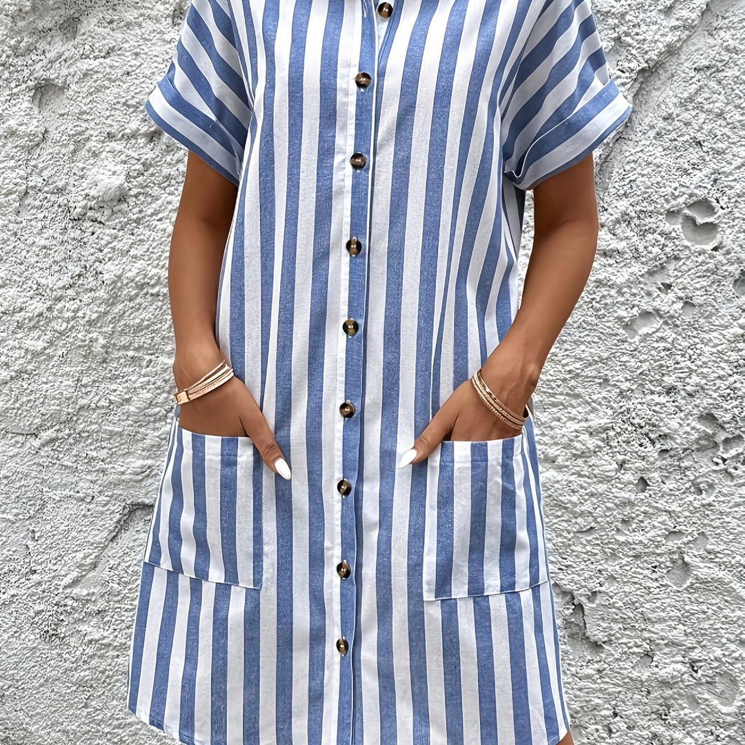 Striped shirt dress with belted waist for women
