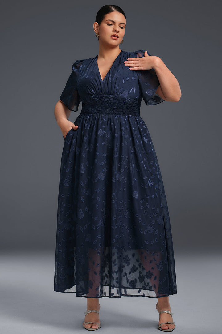 Plus size pleated maxi dress with high waist for women