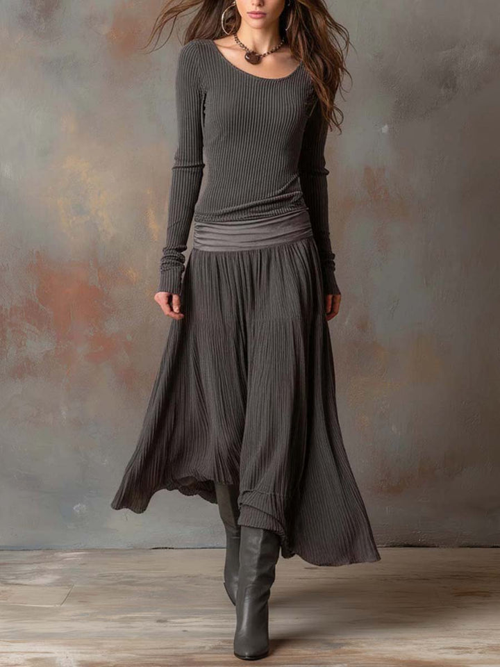 Noelle | Ribbed Knit Pleated Maxi Dress