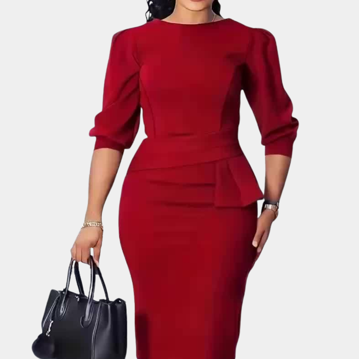 Peplum midi dress with tailored fit for women