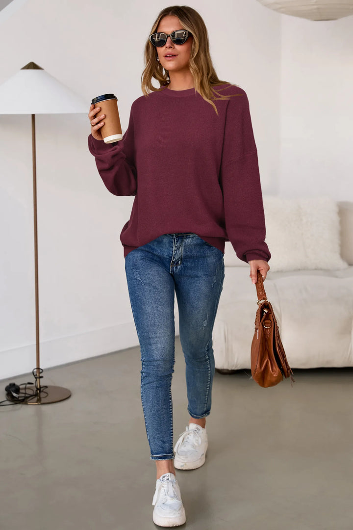 Wool blend oversized crew neck jumper for women