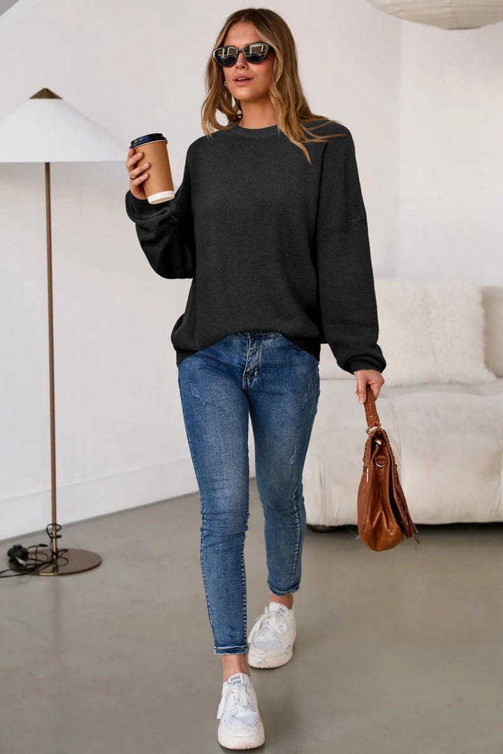 Wool blend oversized crew neck jumper for women