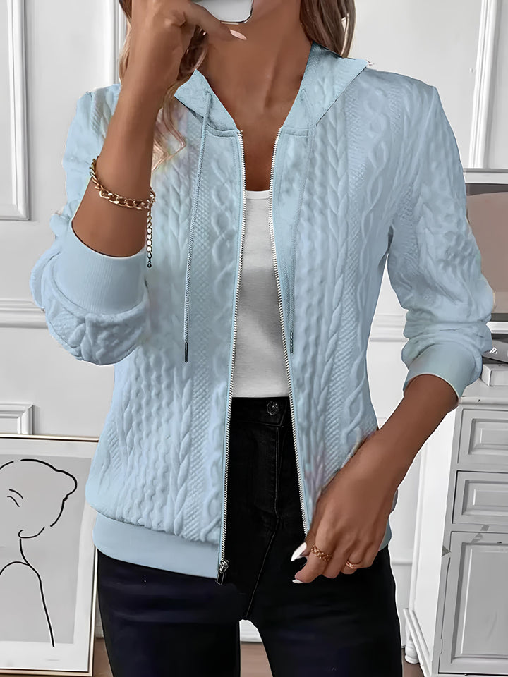 Cable textured zip up hooded jacket for women