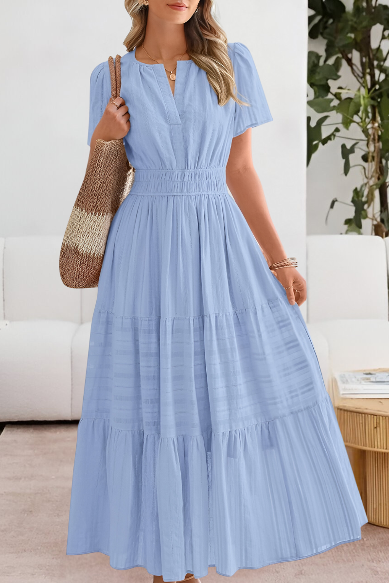 Tiered maxi dress with flutter sleeves and gathered waist for women
