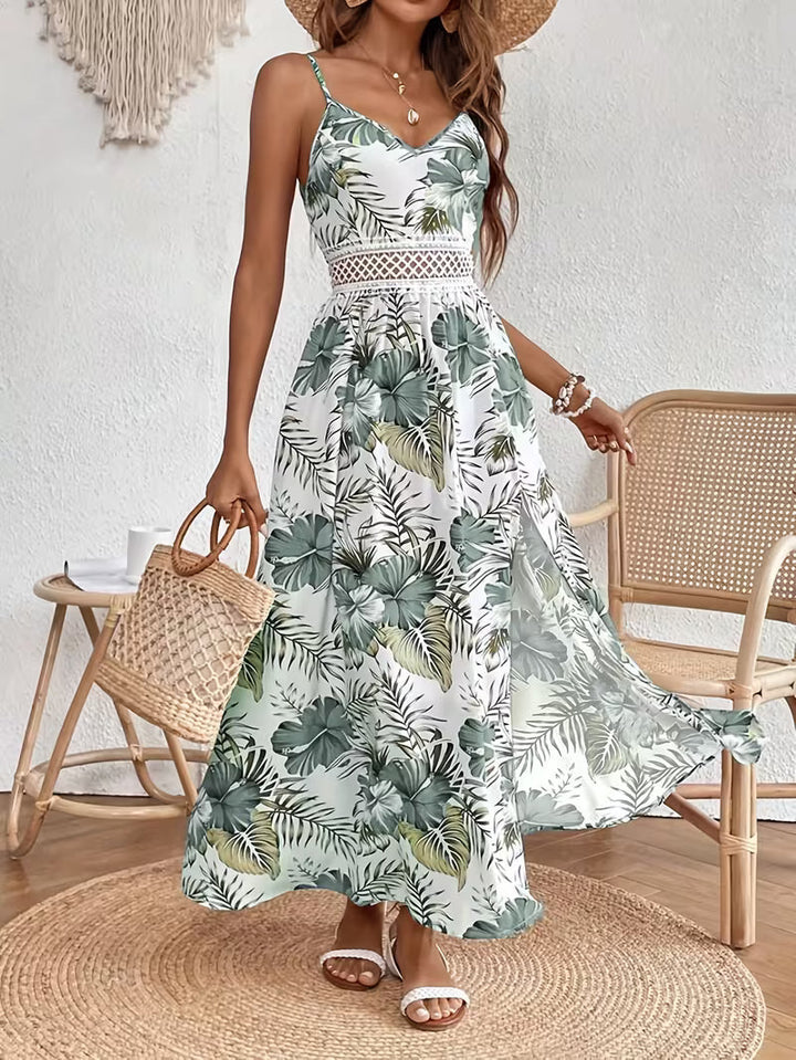 Floral sleeveless dress with side split for women