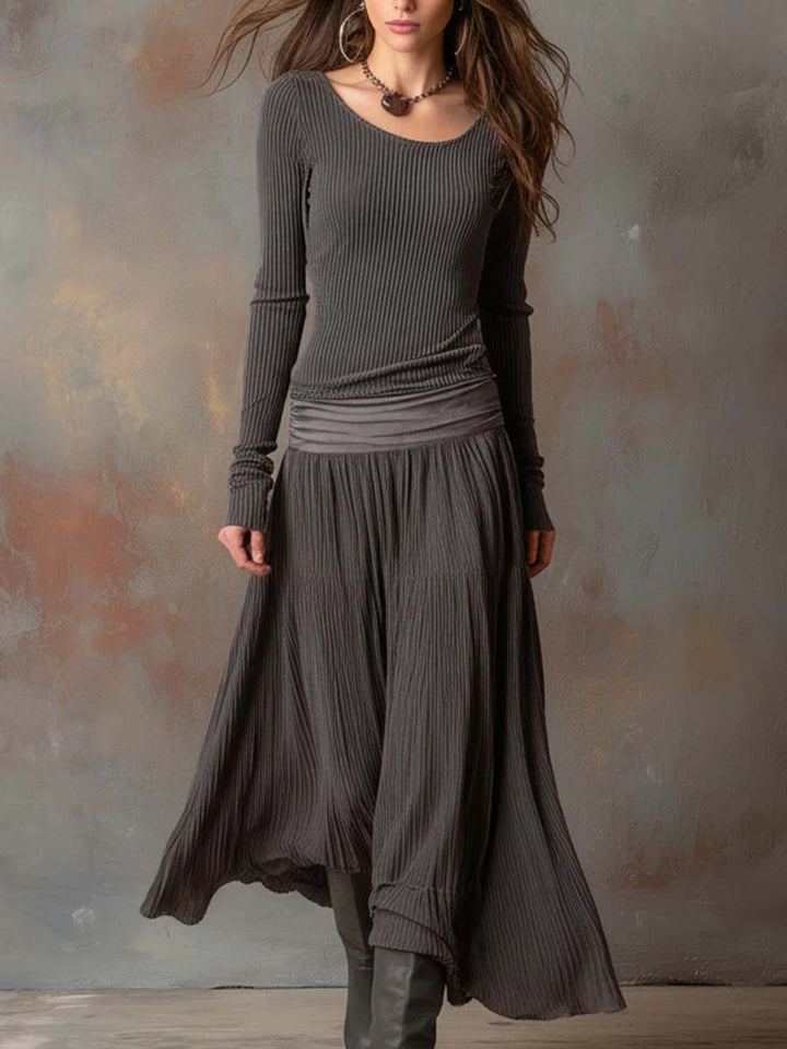 Noelle | Ribbed Knit Pleated Maxi Dress