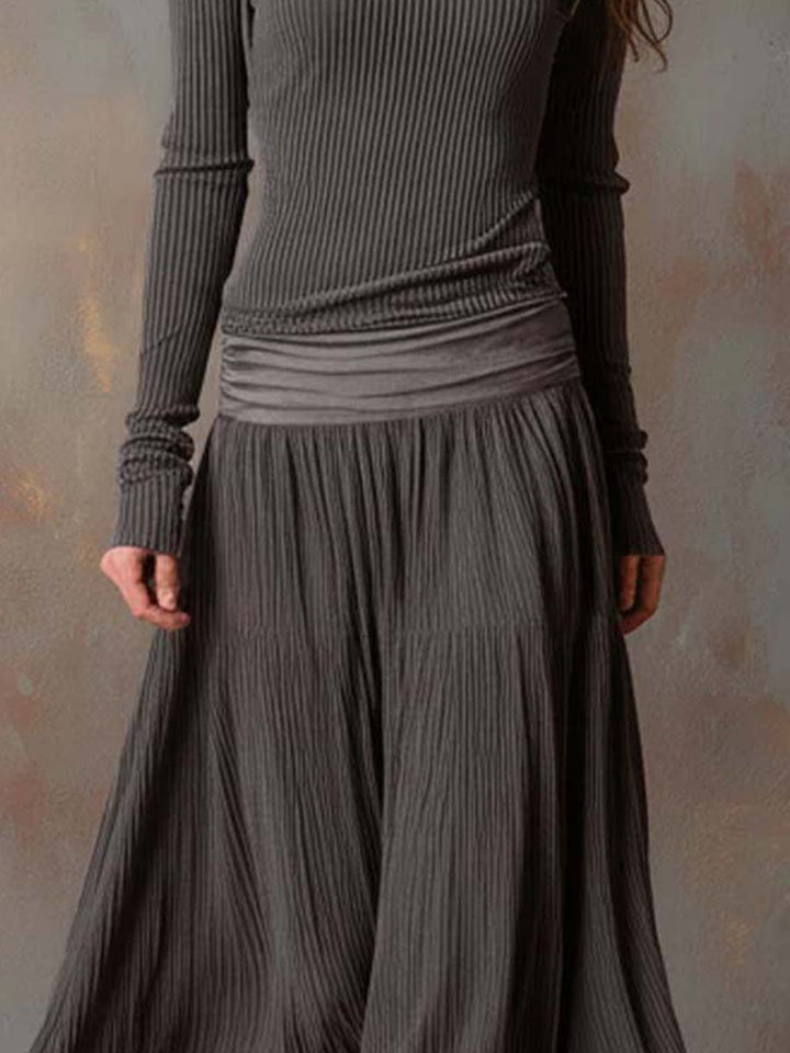 Noelle | Ribbed Knit Pleated Maxi Dress