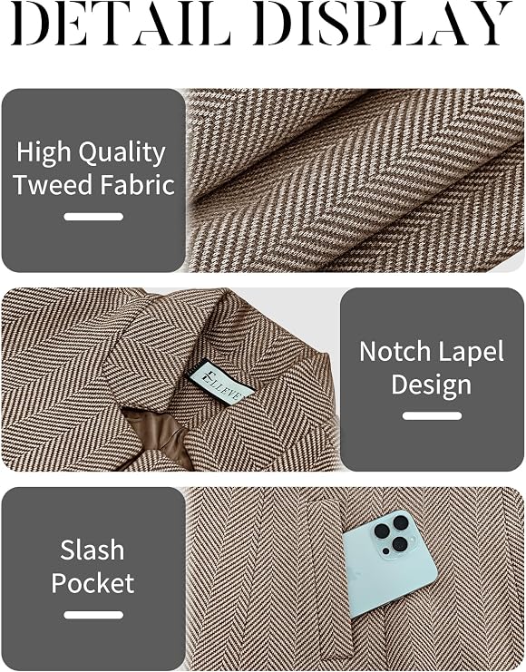 Women’s Herringbone Blazer – Open Front Work Jacket