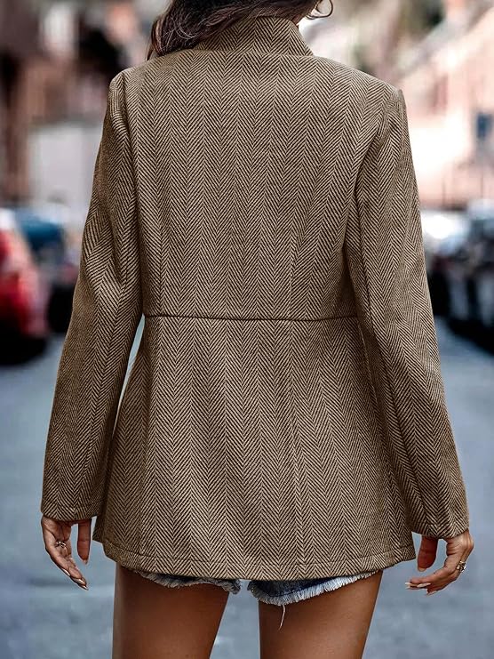 Women’s Herringbone Blazer – Open Front Work Jacket