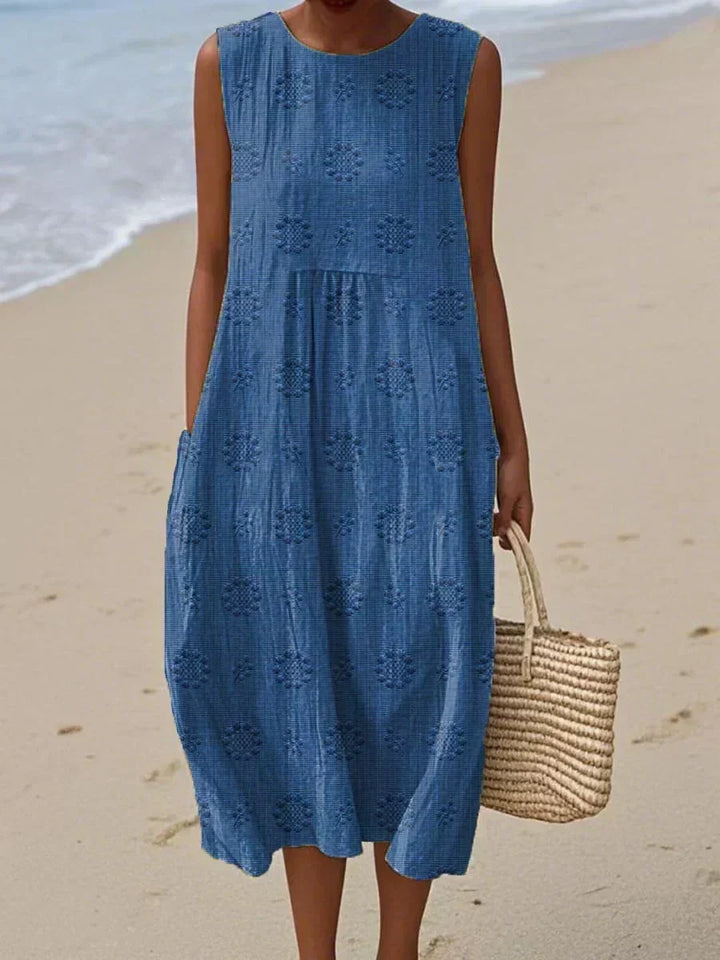 Embroidered midi dress with pockets for women