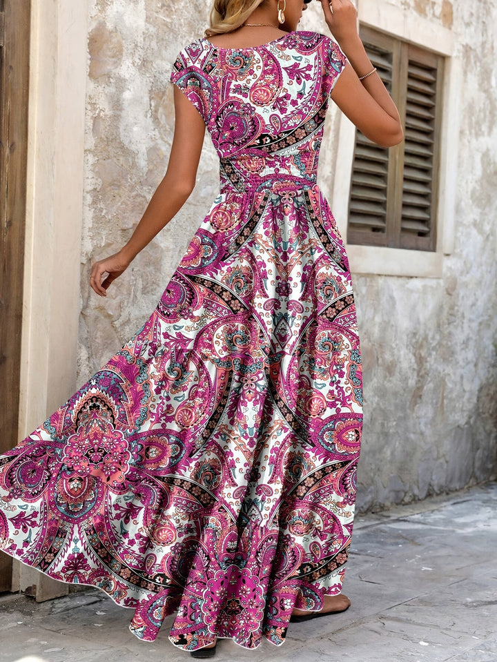 Paisley print maxi dress with gathered waist for women