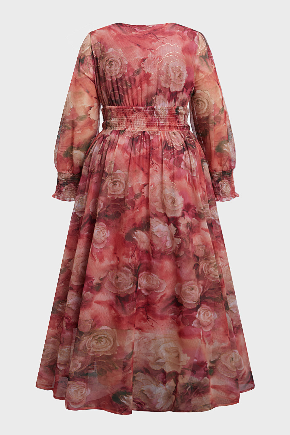 Plus size long sleeve maxi dress with floral waist for women