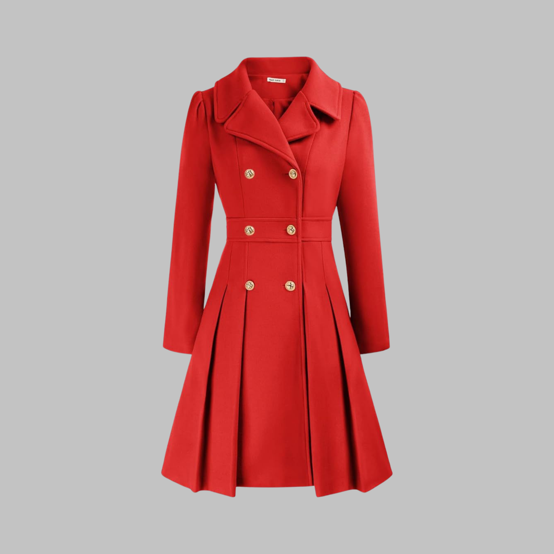 Double-Button Long-Sleeve Coat for Women