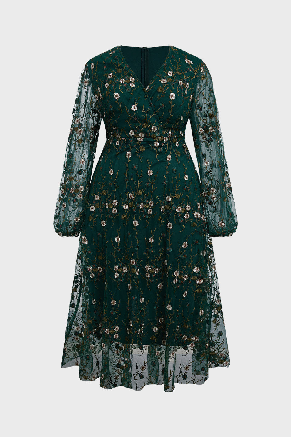 Plus size embroidered maxi dress with ruffle sleeves for women