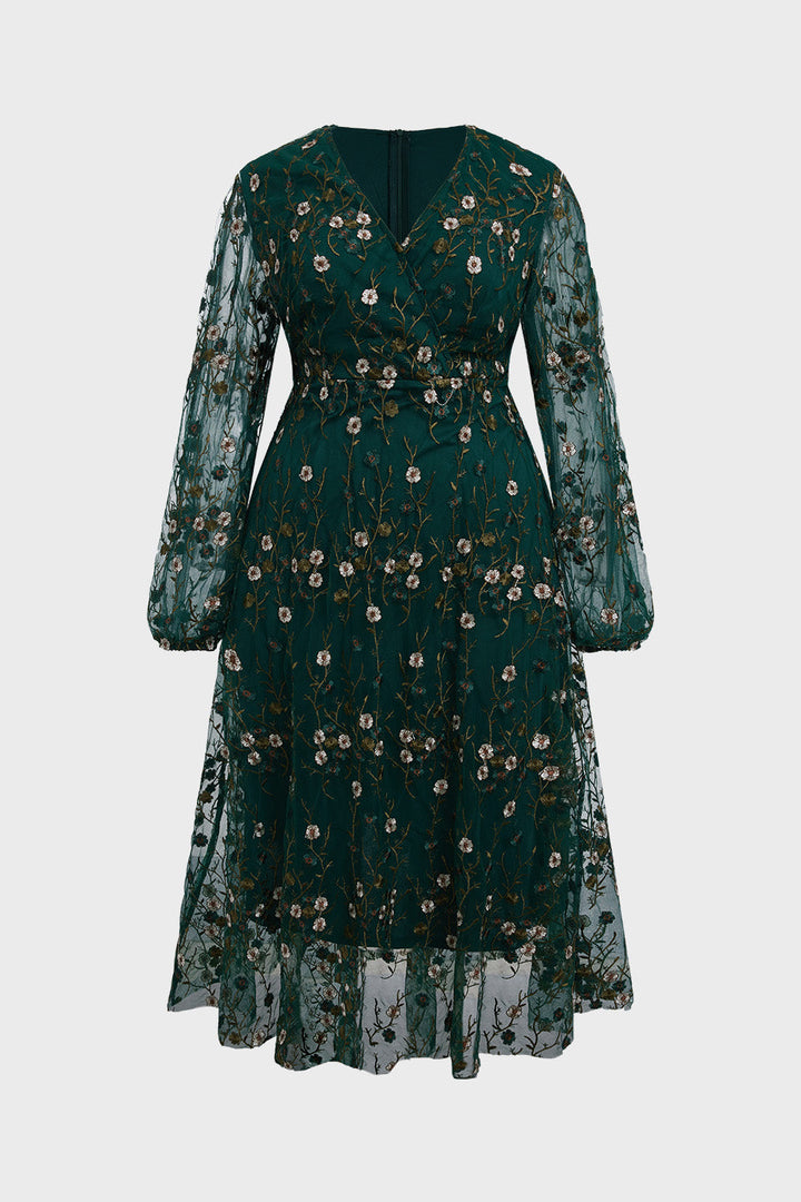 Plus size embroidered maxi dress with ruffle sleeves for women