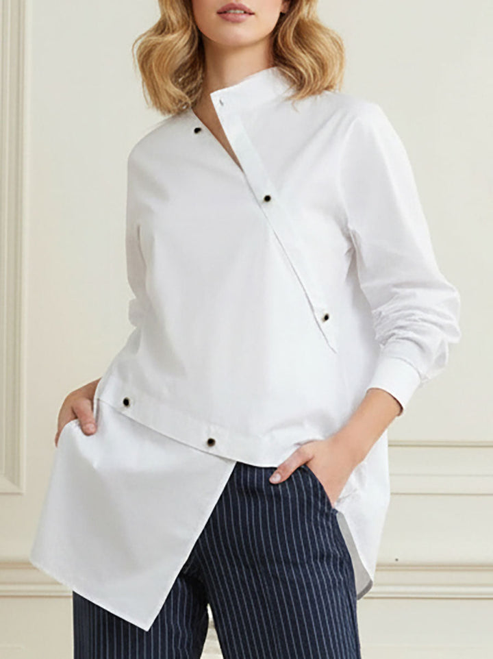 Cotton asymmetric shirt with split front and buttons for women