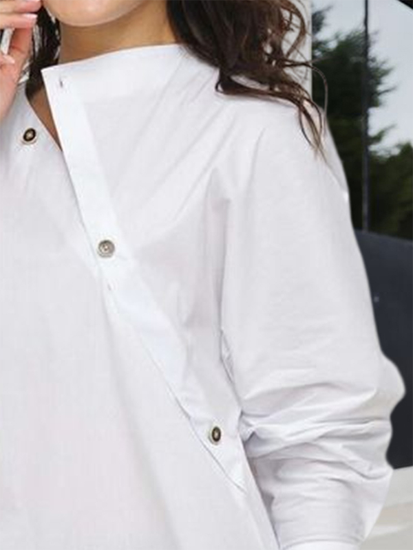 Cotton asymmetric shirt with split front and buttons for women