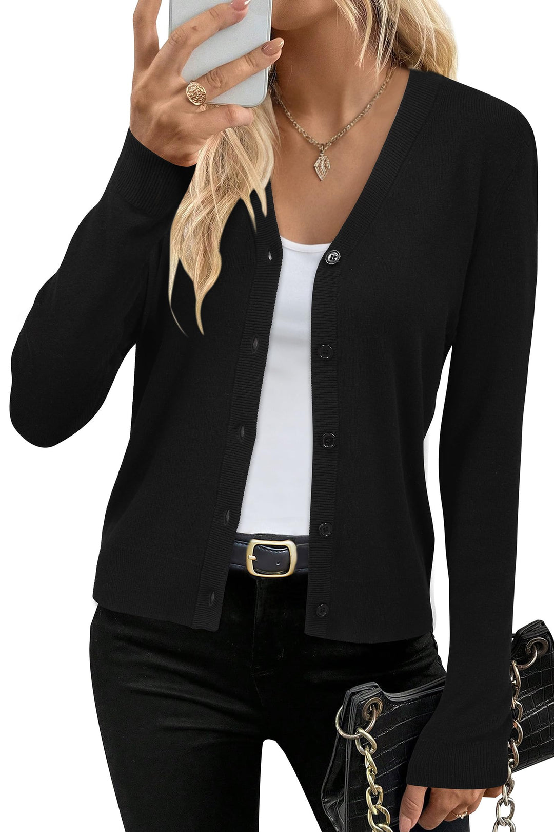 Short sleeve knit cardigan wool blend with button front for women