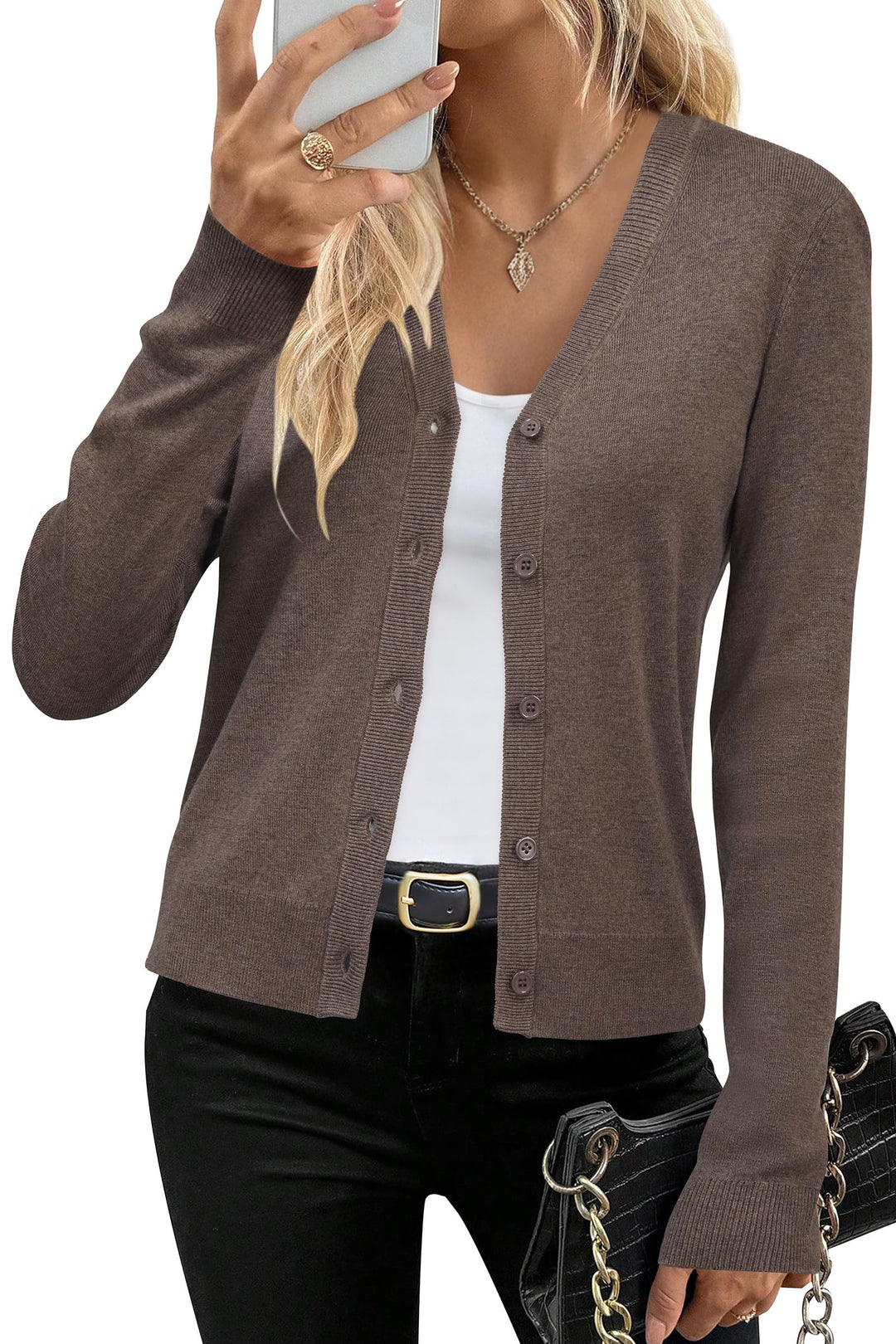 Short sleeve knit cardigan wool blend with button front for women