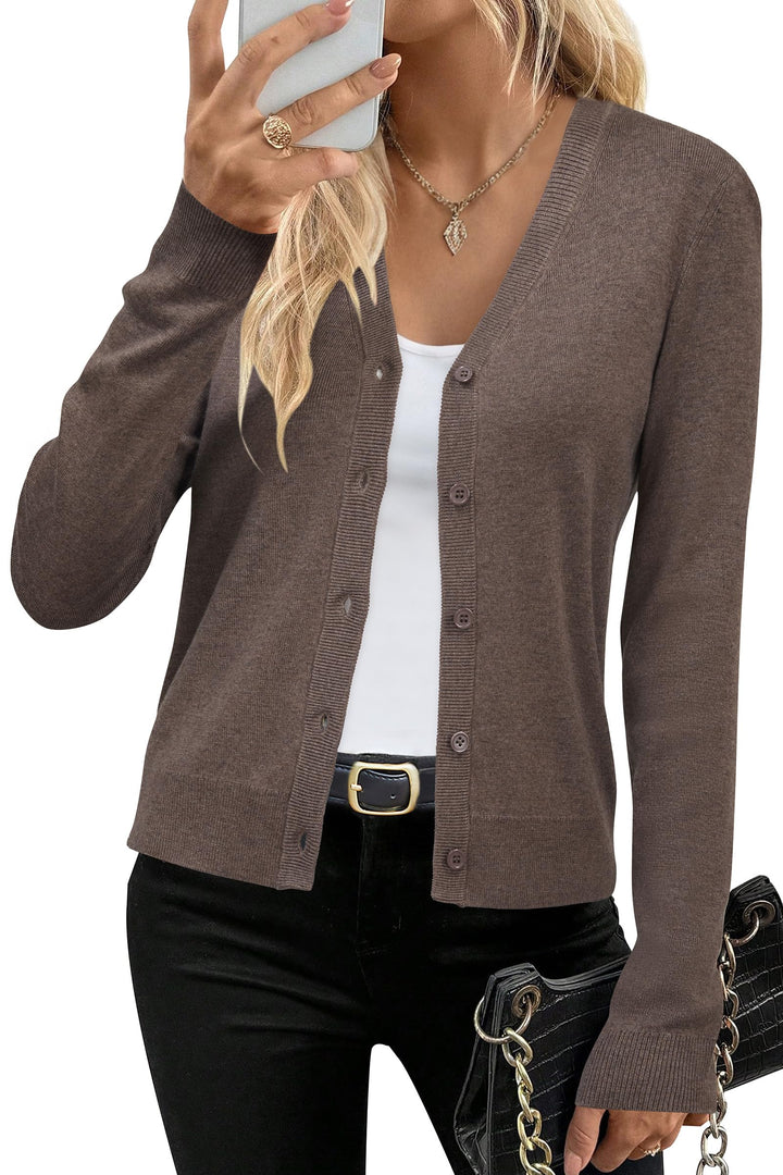 Short sleeve knit cardigan wool blend with button front for women