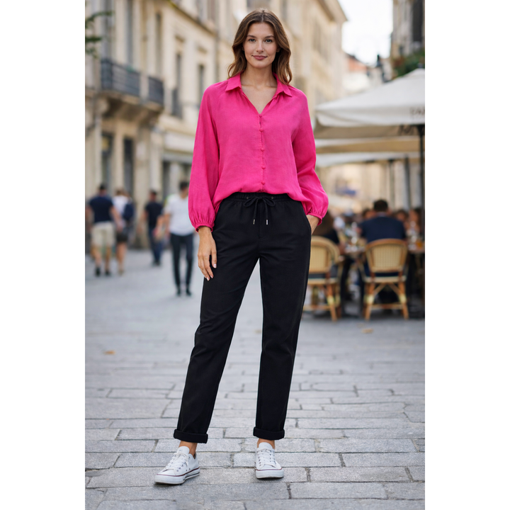 Cotton stretch drawstring cropped pants for women