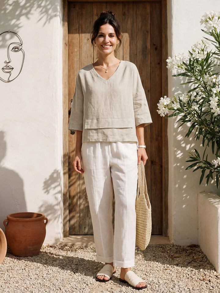 Linen layered overtop with drop shoulders for women