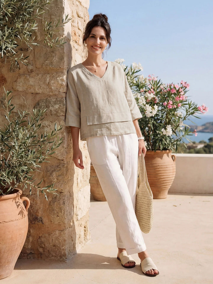 Linen layered overtop with drop shoulders for women
