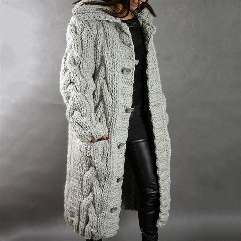 Oversized Cable-Knit Hooded Coat for Women