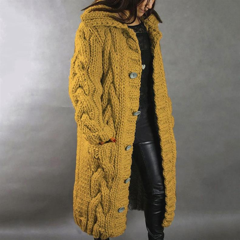 Oversized Cable-Knit Hooded Coat for Women