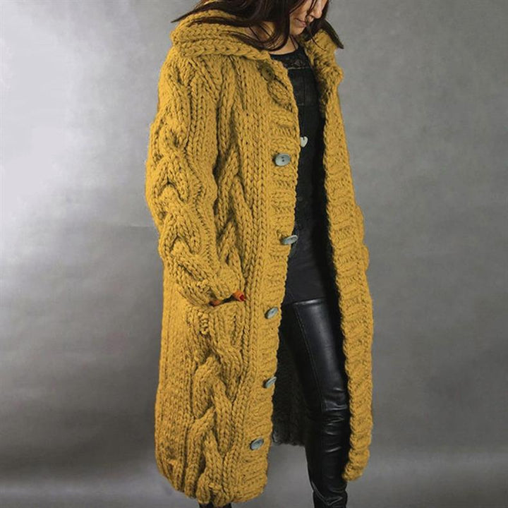 Oversized Cable-Knit Hooded Coat for Women