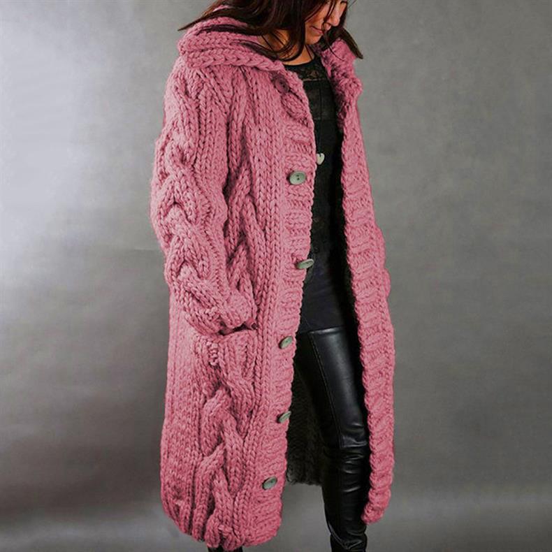 Oversized Cable-Knit Hooded Coat for Women
