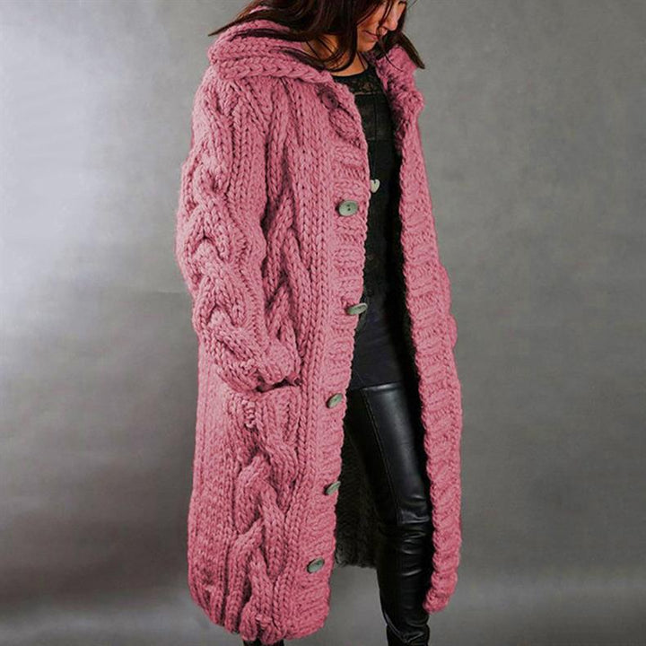 Oversized Cable-Knit Hooded Coat for Women