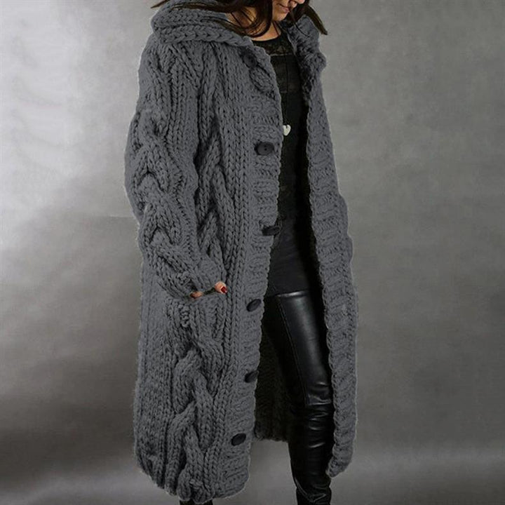Oversized Cable-Knit Hooded Coat for Women