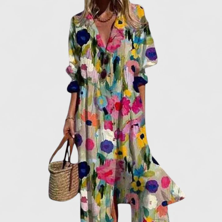 Boho Elegant Dress – Printed, Relaxed Fit