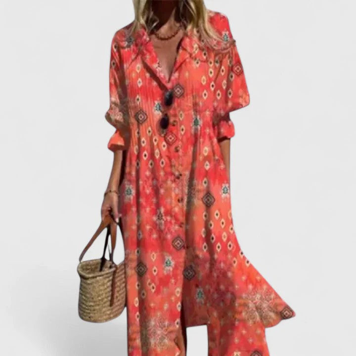Boho Elegant Dress – Printed, Relaxed Fit