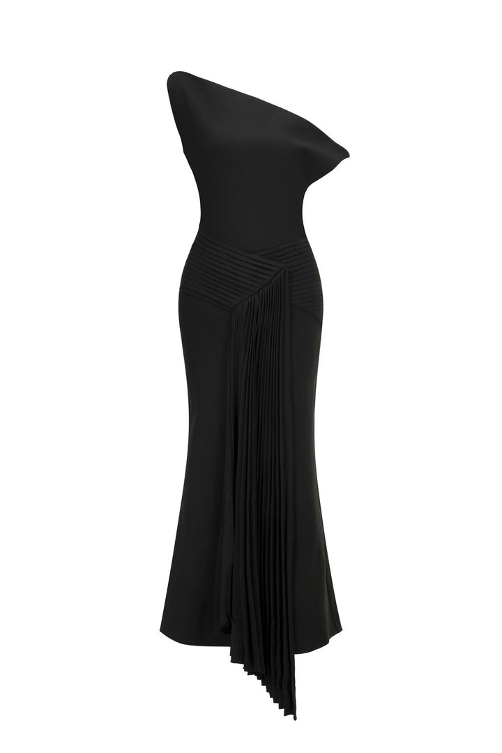 Juny | One-Shoulder Pleated Midi Dress