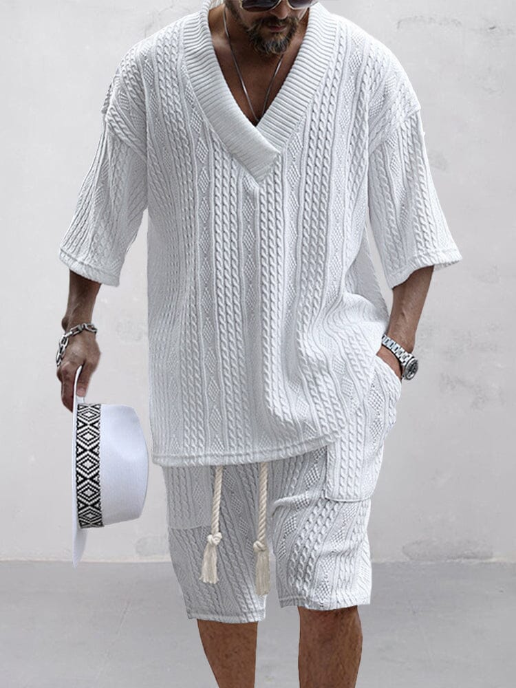 Casual Cable Knit T-Shirt Set for Men